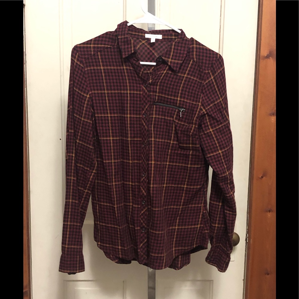 Maurices plaid button down with zipper detail